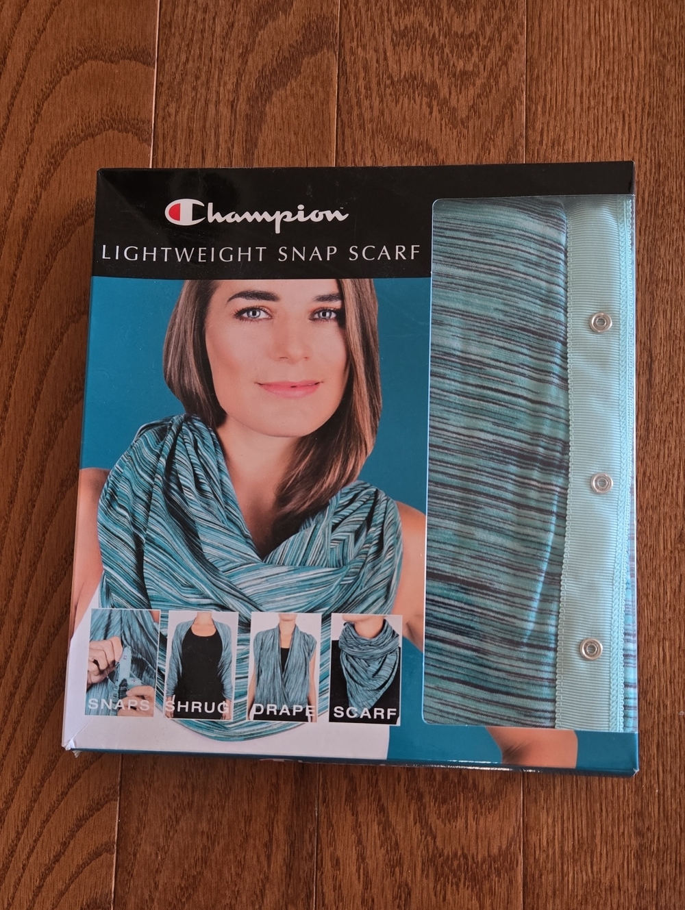 Champion Lightweight Snap Scarf in Aqua Teal Stripe